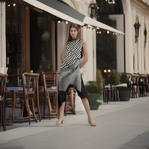 Monse Asymmetrical Black White Hounds Tooth Style Sleeveless Dress, Size Small - Picture 6 of 12